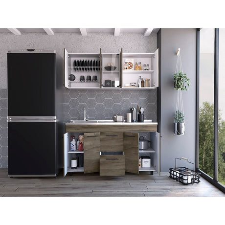 Cocina Boston Blanco 150.6x91.5cm Con Mesón De Acero Inoxidable Y Con Pozuelo Lado Izquierdo - COCINAS | Bylmo