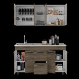 Cocina Boston Blanco 150.6x91.5cm Con Mesón De Acero Inoxidable Y Con Pozuelo Lado Izquierdo - COCINAS | Bylmo