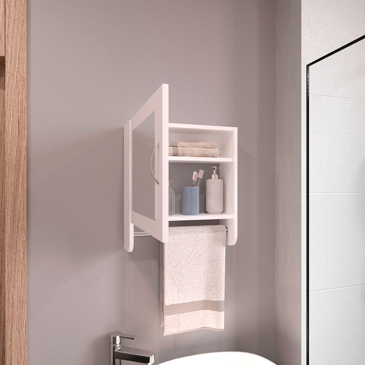 Gabinete De Baño Bath Blanco 45x50cm Cuadrado Con Espejo Y Espacio Para Colgar Toalla De Manos - GABINETES DE BANHO | Bylmo