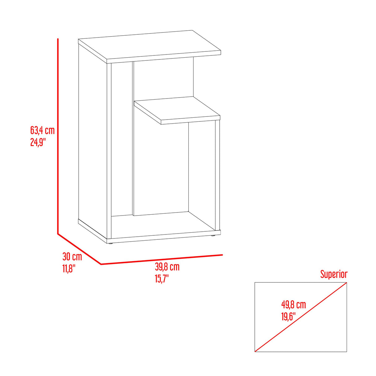 Mesa Auxiliar Everett Fresno 39.8x63.4cm Rectangular Con Tres Compartimientos - MESAS AUXILIARES | Bylmo