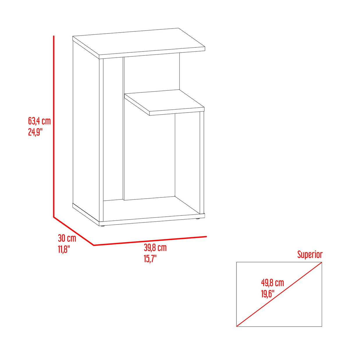 Mesa Auxiliar Everett Fresno 39.8x63.4cm Rectangular con Tres Compartimientos