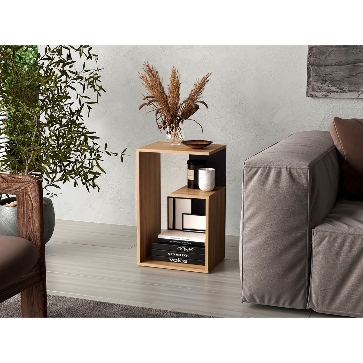 Mesa Auxiliar Everett Fresno 39.8x63.4cm Rectangular con Tres Compartimientos