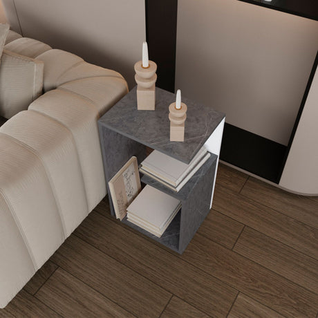 Mesa Auxiliar Everett Onix Y Blanco 39.8x63.4cm Rectangular Con Tres Compartimientos - MESAS AUXILIARES | Bylmo