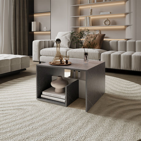 Mesa Auxiliar Everett Onix Y Blanco 39.8x63.4cm Rectangular Con Tres Compartimientos - MESAS AUXILIARES | Bylmo