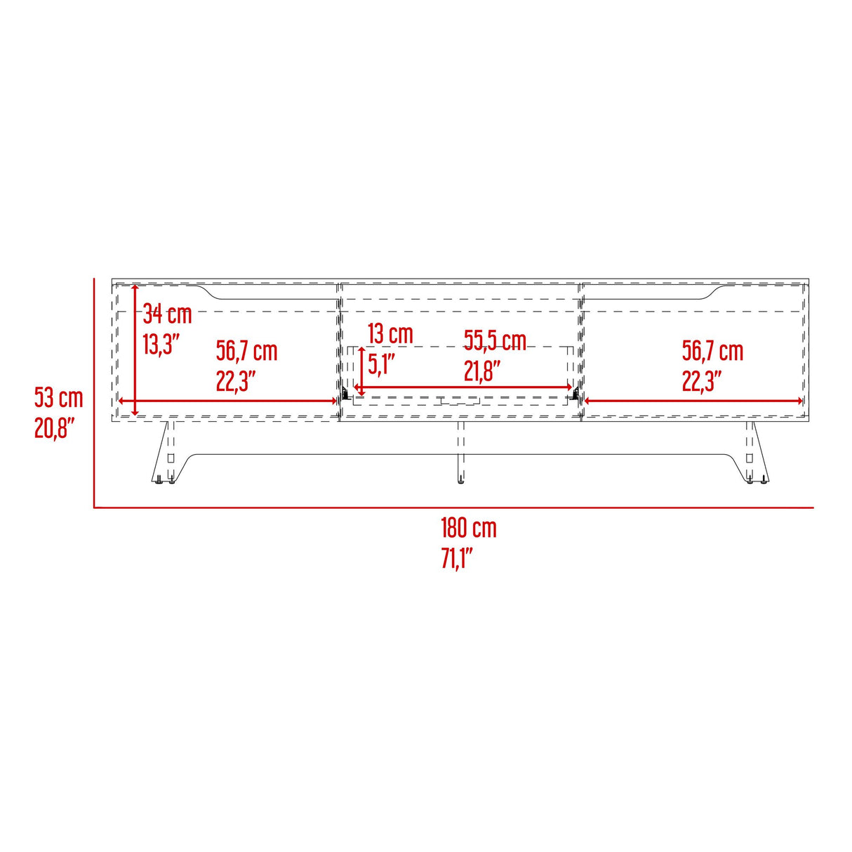 Centro de Entretenimiento Woodall Blanco 180.6x53cm para TV Hasta 80" Pulgadas con Cuatro Compartimientos - MUEBLES DE TV | Bylmo
