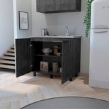 Mueble Inferior de Cocina Napoles Roble Gris 100x90cm con Mesón de Acero Inoxidable y Pozuelo Lado Izquierdo - MUEBLES INFERIORES DE COCINA | Bylmo