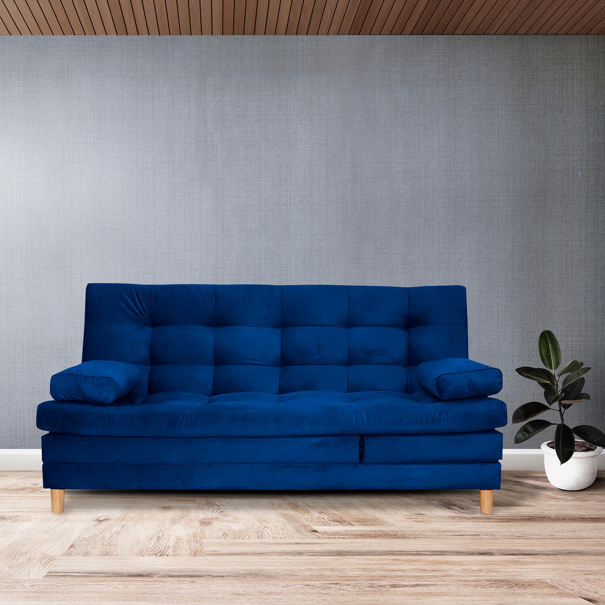 Sofá Cama Kalin Azul Petróleo 180x40cm De Tres Puestos Reclinable Antifluido con Dos Cojines Decorativos - SOFAS Y POLTRONAS | Bylmo