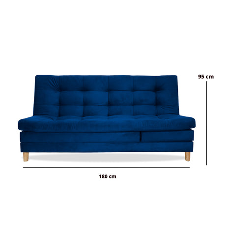 Sofá Cama Kalin Azul Petróleo 180x40cm De Tres Puestos Reclinable Antifluido con Dos Cojines Decorativos - SOFAS Y POLTRONAS | Bylmo