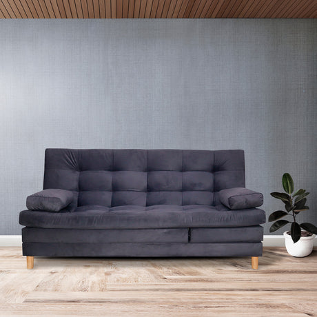 Sofá Cama Kalin Gris 180x40cm De Tres Puestos Reclinable Antifluido con Dos Cojines Decorativos - SOFAS Y POLTRONAS | Bylmo