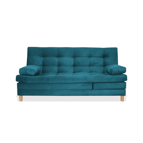 Sofá Cama Kalin Azul Turquesa 180x40cm De Tres Puestos Reclinable Antifluido con Dos Cojines Decorativos - SOFAS Y POLTRONAS | Bylmo