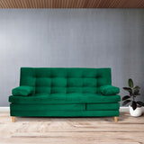 Sofá Cama Kalin Verde 180x40cm De Tres Puestos Reclinable Antifluido con Dos Cojines Decorativos - SOFAS Y POLTRONAS | Bylmo