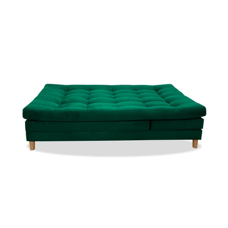 Sofá Cama Kalin Verde 180x40cm De Tres Puestos Reclinable Antifluido con Dos Cojines Decorativos - SOFAS Y POLTRONAS | Bylmo