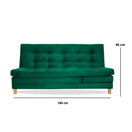 Sofá Cama Kalin Verde 180x40cm De Tres Puestos Reclinable Antifluido con Dos Cojines Decorativos - SOFAS Y POLTRONAS | Bylmo