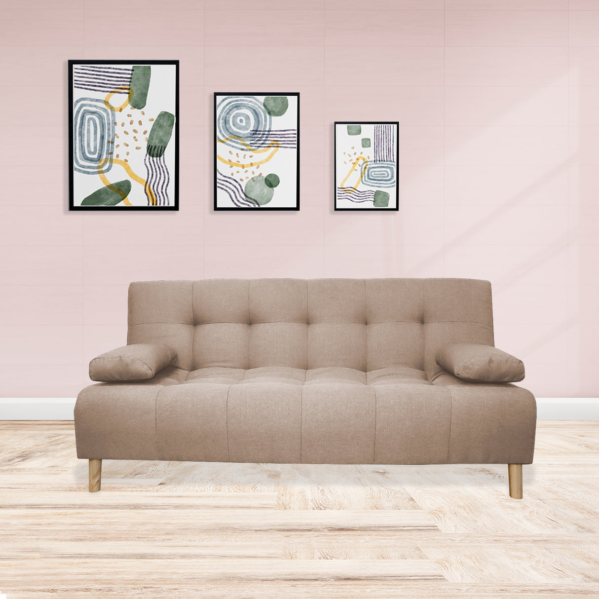 Sofá Cama Sabathy Camel 180x40cm De Tres Puestos Reclinable Antifluido con Dos Cojines Decorativos - SOFAS Y POLTRONAS | Bylmo