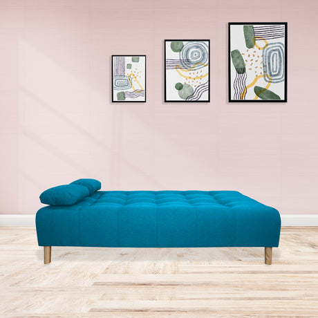 Sofá Cama Sabathy Azul Turquesa 180x40cm De Tres Puestos Reclinable Antifluido con Dos Cojines Decorativos - SOFAS Y POLTRONAS | Bylmo