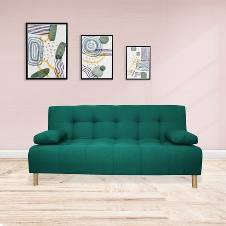 Sofá Cama Sabathy Verde 180x40cm De Tres Puestos Reclinable Antifluido con Dos Cojines Decorativos - SOFAS Y POLTRONAS | Bylmo