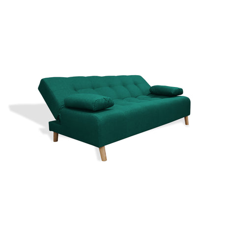Sofá Cama Sabathy Verde 180x40cm De Tres Puestos Reclinable Antifluido con Dos Cojines Decorativos - SOFAS Y POLTRONAS | Bylmo
