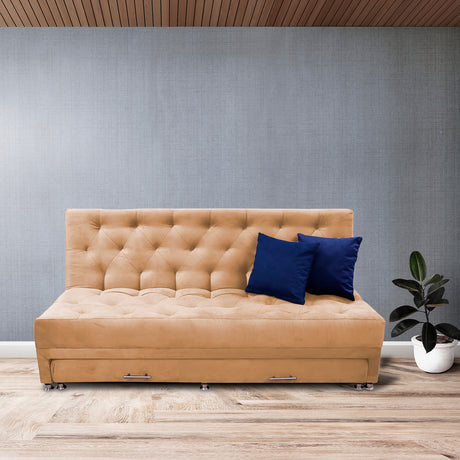 Sofá Cama Rossier Nido Camel 190x40cm De Tres Puestos Reclinable Antifluido con Dos Cojines Decorativos - SOFAS Y POLTRONAS | Bylmo