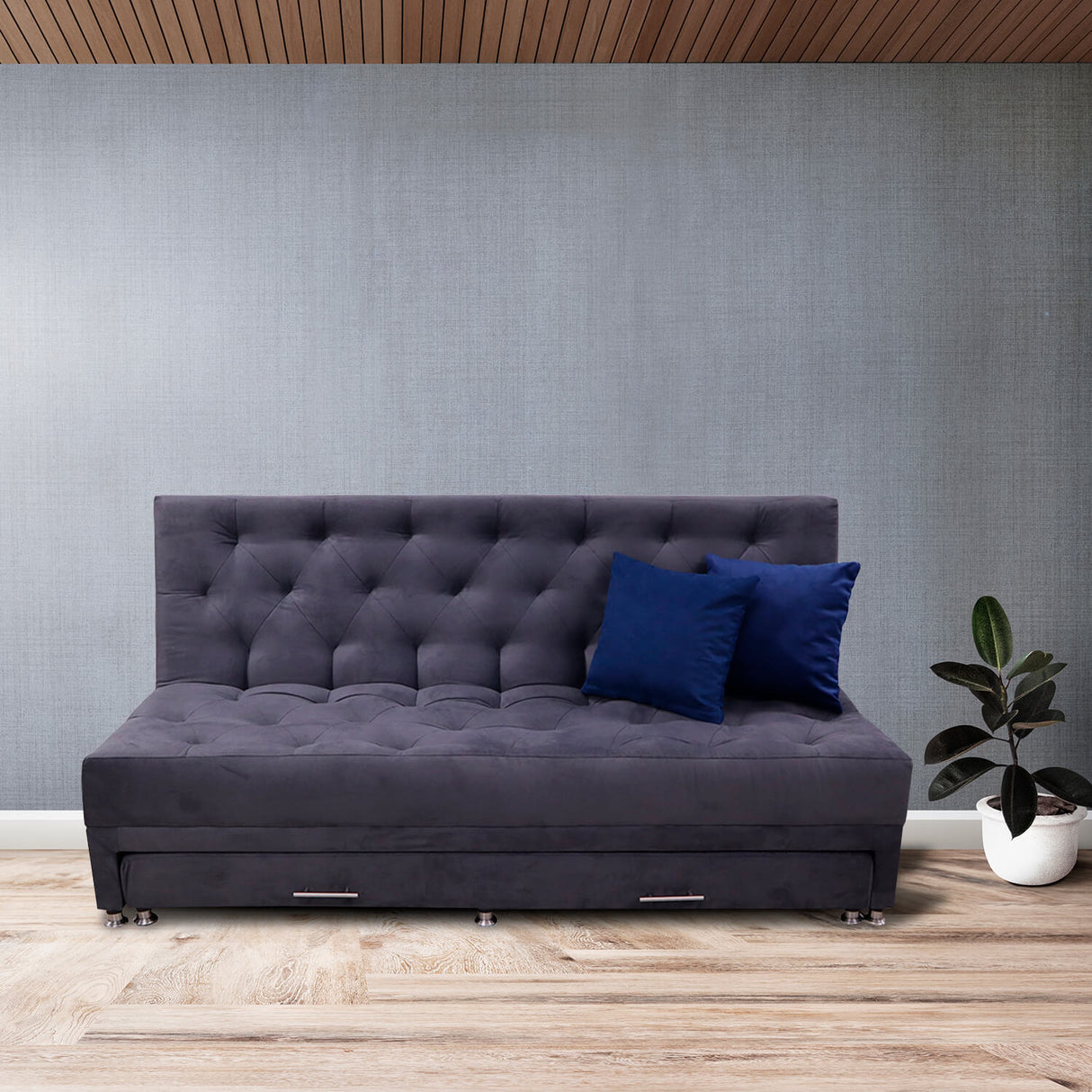 Sofá Cama Rossier Nido Gris 190x40cm De Tres Puestos Reclinable Antifluido con Dos Cojines Decorativos - SOFAS Y POLTRONAS | Bylmo