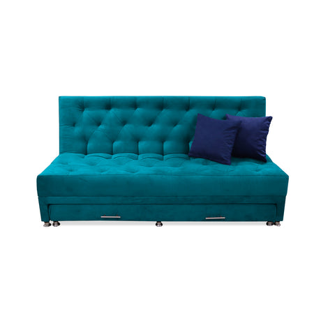 Sofá Cama Rossier Nido Azul Turquesa 190x40cm De Tres Puestos Reclinable Antifluido con Dos Cojines Decorativos - SOFAS Y POLTRONAS | Bylmo