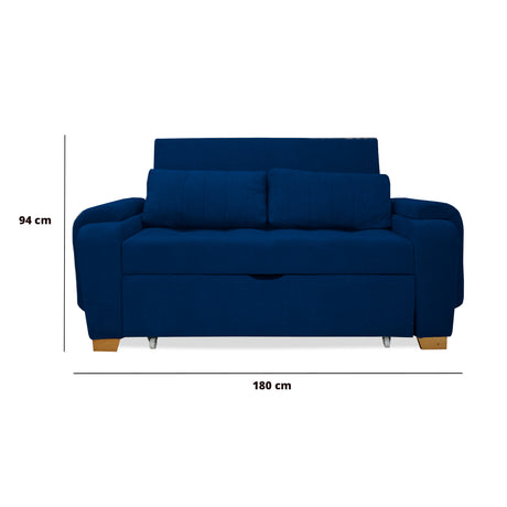 Sofá Cama Stauffer Azul Petróleo 180x60cm De Tres Puestos Reclinable Antifluido con Dos Cojines Decorativos - SOFAS Y POLTRONAS | Bylmo