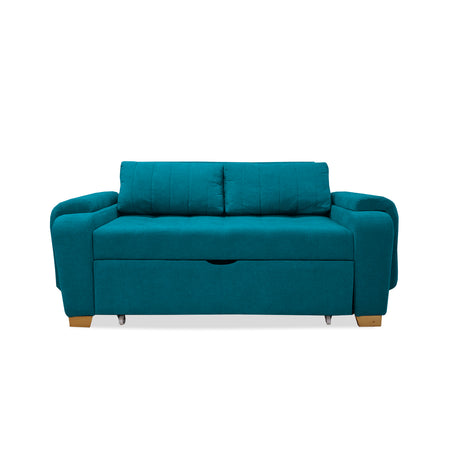Sofá Cama Stauffer Azul Turquesa 180x60cm De Tres Puestos Reclinable Antifluido con Dos Cojines Decorativos - SOFAS Y POLTRONAS | Bylmo