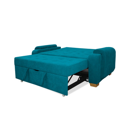 Sofá Cama Stauffer Azul Turquesa 180x60cm De Tres Puestos Reclinable Antifluido con Dos Cojines Decorativos - SOFAS Y POLTRONAS | Bylmo