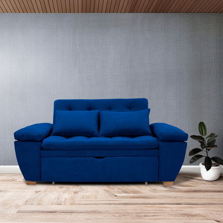 Sofá Cama Magnin Azul Petróleo 180x60cm De Tres Puestos Reclinable Antifluido con Dos Cojines Decorativos - SOFAS Y POLTRONAS | Bylmo