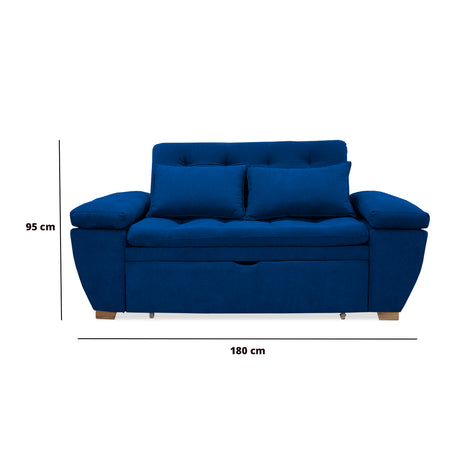 Sofá Cama Magnin Azul Petróleo 180x60cm De Tres Puestos Reclinable Antifluido con Dos Cojines Decorativos - SOFAS Y POLTRONAS | Bylmo