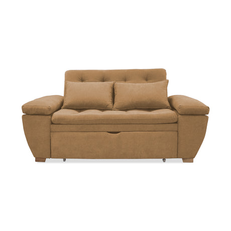 Sofá Cama Magnin Camel 180x60cm De Tres Puestos Reclinable Antifluido con Dos Cojines Decorativos - SOFAS Y POLTRONAS | Bylmo