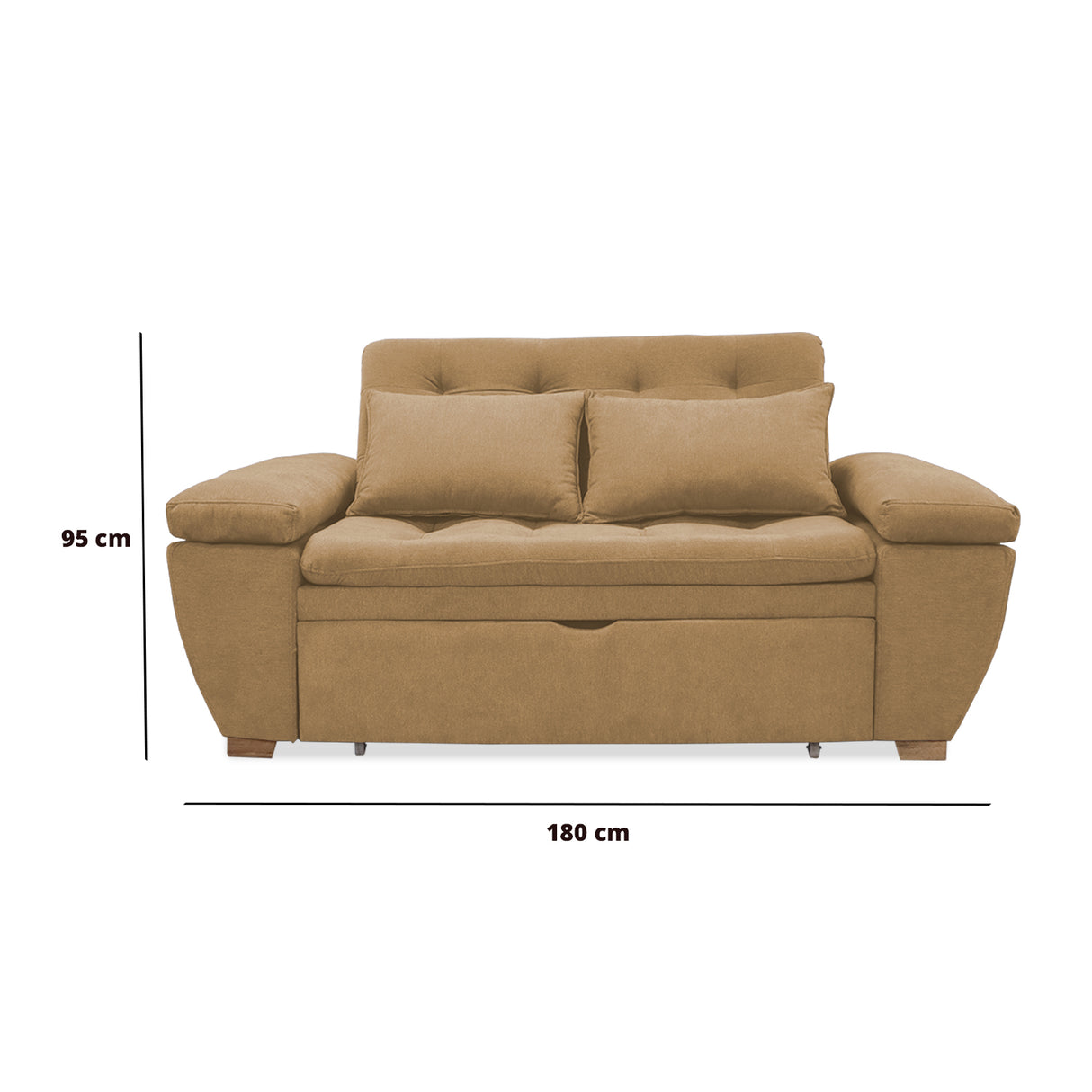 Sofá Cama Magnin Camel 180x60cm De Tres Puestos Reclinable Antifluido con Dos Cojines Decorativos - SOFAS Y POLTRONAS | Bylmo