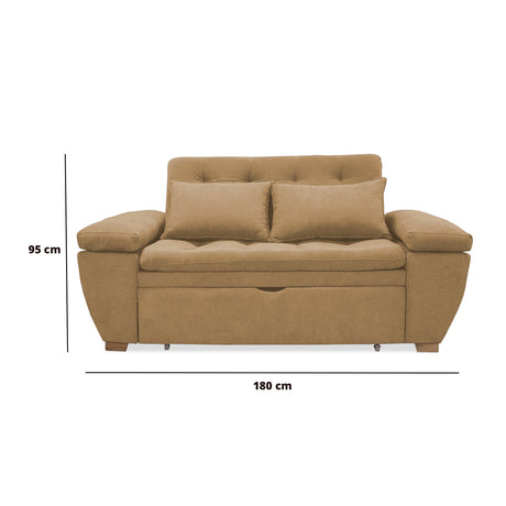 Sofá Cama Magnin Camel 180x60cm De Tres Puestos Reclinable Antifluido con Dos Cojines Decorativos - SOFAS Y POLTRONAS | Bylmo
