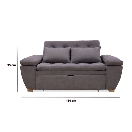 Sofá Cama Magnin Gris 180x60cm De Tres Puestos Reclinable Antifluido con Dos Cojines Decorativos - SOFAS Y POLTRONAS | Bylmo