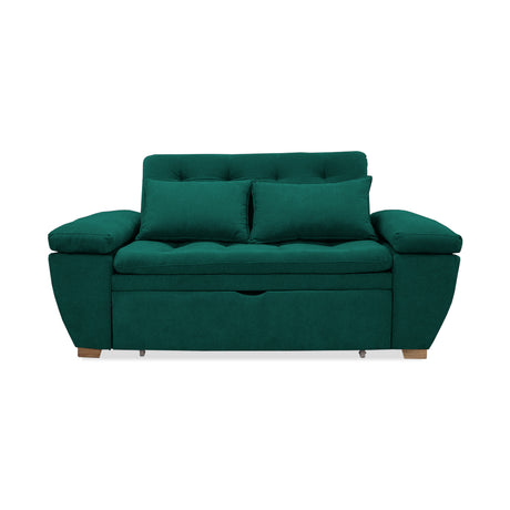 Sofá Cama Magnin Verde 180x60cm De Tres Puestos Reclinable Antifluido con Dos Cojines Decorativos - SOFAS Y POLTRONAS | Bylmo