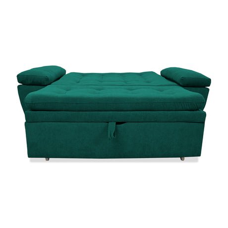 Sofá Cama Magnin Verde 180x60cm De Tres Puestos Reclinable Antifluido con Dos Cojines Decorativos - SOFAS Y POLTRONAS | Bylmo
