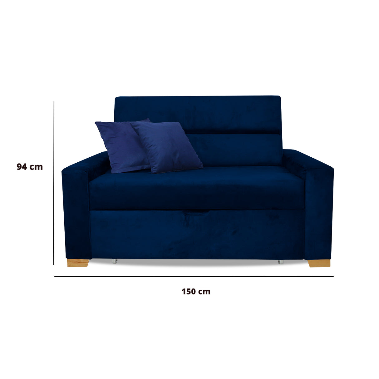 Sofá Cama Aubry Azul Petróleo 150x60cm De Dos Puestos Reclinable Antifluido con Dos Cojines Decorativos - SOFAS Y POLTRONAS | Bylmo