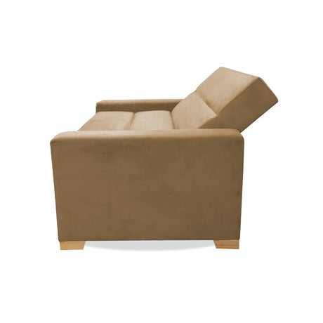 Sofá Cama Aubry Camel 150x60cm De Dos Puestos Reclinable Antifluido con Dos Cojines Decorativos - SOFAS Y POLTRONAS | Bylmo