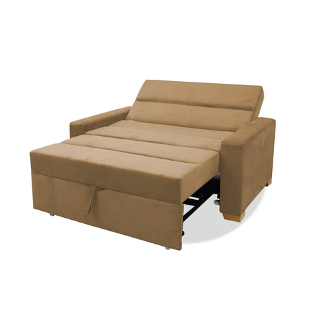 Sofá Cama Aubry Camel 150x60cm De Dos Puestos Reclinable Antifluido con Dos Cojines Decorativos - SOFAS Y POLTRONAS | Bylmo