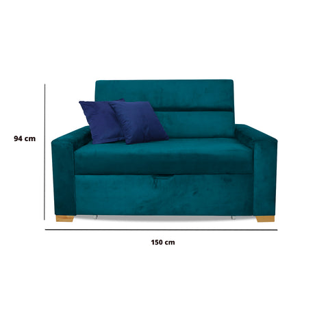Sofá Cama Aubry Azul Turquesa 150x60cm De Dos Puestos Reclinable Antifluido con Dos Cojines Decorativos - SOFAS Y POLTRONAS | Bylmo