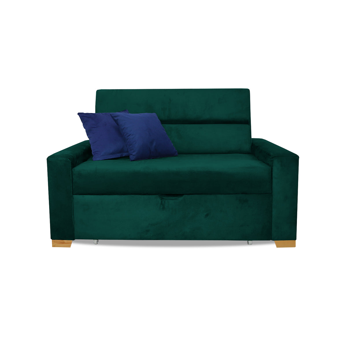 Sofá Cama Aubry Verde 150x60cm De Dos Puestos Reclinable Antifluido con Dos Cojines Decorativos - SOFAS Y POLTRONAS | Bylmo