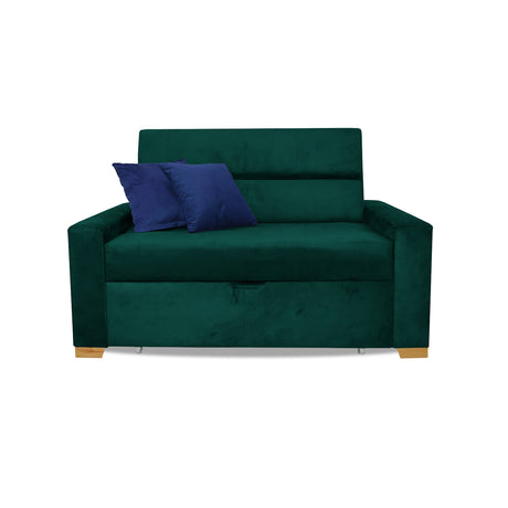 Sofá Cama Aubry Verde 150x60cm De Dos Puestos Reclinable Antifluido con Dos Cojines Decorativos - SOFAS Y POLTRONAS | Bylmo
