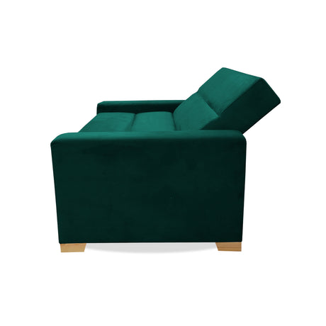 Sofá Cama Aubry Verde 150x60cm De Dos Puestos Reclinable Antifluido con Dos Cojines Decorativos - SOFAS Y POLTRONAS | Bylmo