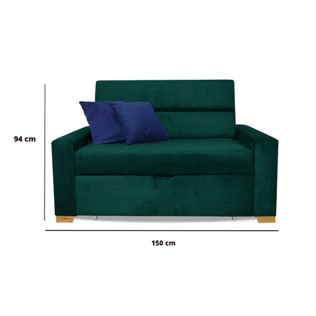 Sofá Cama Aubry Verde 150x60cm De Dos Puestos Reclinable Antifluido con Dos Cojines Decorativos - SOFAS Y POLTRONAS | Bylmo
