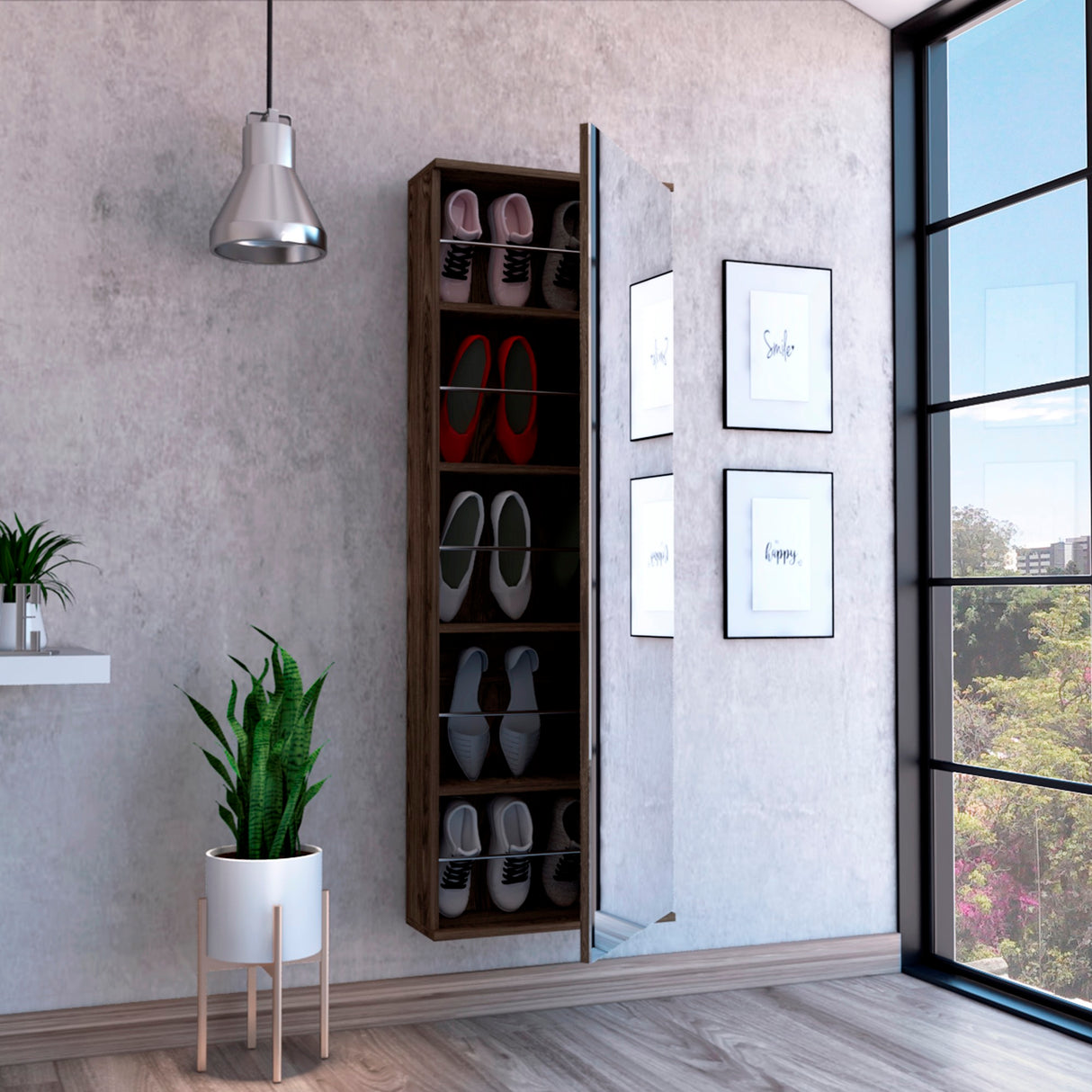 Zapatero Flotante Vertical Leto Coñac 47x138cm de Cinco Niveles para Diez Pares - ZAPATEROS | Bylmo