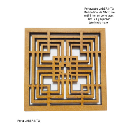 Set x 6 Portavasos Laberinto Madera 10x10cm Cuadrado Resistente e Impermeable - PORTAVASOS | Bylmo