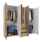 Closet Java Rovere y Blanco 230x200cm con Tres Cajones con Cinco Compartimientos y con Espejo - CLOSETS | Bylmo