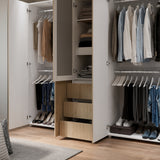 Closet Java Rovere y Blanco 230x200cm con Tres Cajones con Cinco Compartimientos y con Espejo - CLOSETS | Bylmo