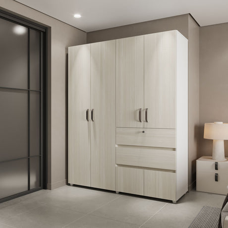 Closet Luanda Niebla y Blanco 160x200cm con Dos Cajones con Tres Compartimientos y con Espejo - CLOSETS | Bylmo