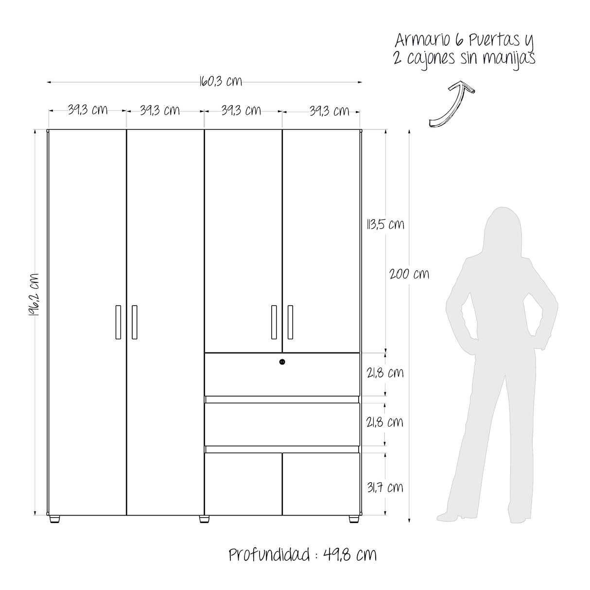 Closet Luanda Niebla y Blanco 160x200cm con Dos Cajones con Tres Compartimientos y con Espejo - CLOSETS | Bylmo