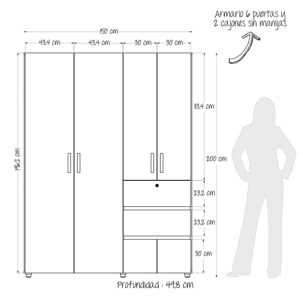 Closet Riga Niebla y Blanco 150x200cm con Dos Cajones y con Seis Compartimientos - CLOSETS | Bylmo